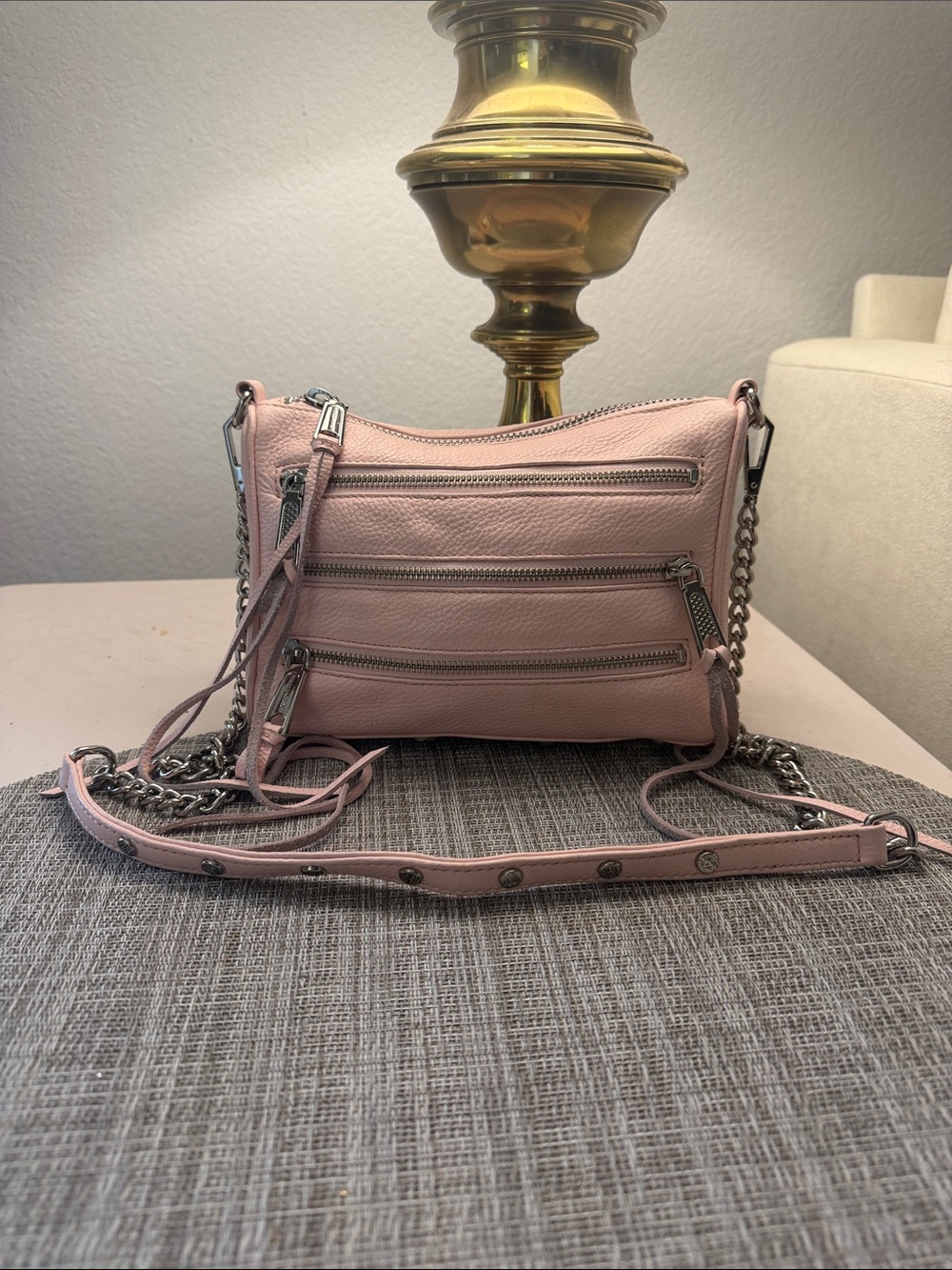 Rebecca Minkoff Pale Pink Leather Crossbody with Chain Strap